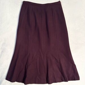 Cantwo Japan Tokyo Wool Mermaid Flare Midi Skirt Womens S 26” waist Burgundy
